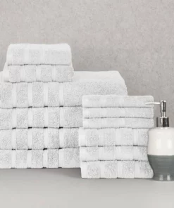 Bibb Home 12 Piece Zero Twist Egyptian Cotton Towel Set