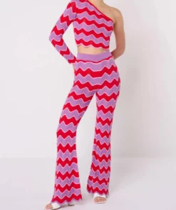 Another Girl Contrast Pointelle Trouser in Red/Lilac - women