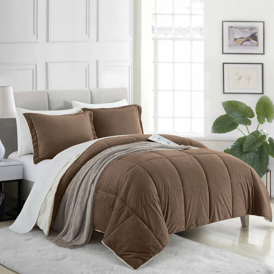 Peace Nest 3PC Sherpa Reversible Down Alternative Comforter Set Winter Warm