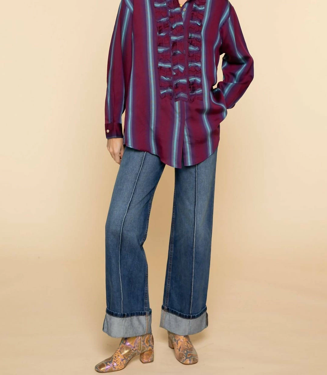 Forte Forte Degrade Stripe Shirt in Borgona - women